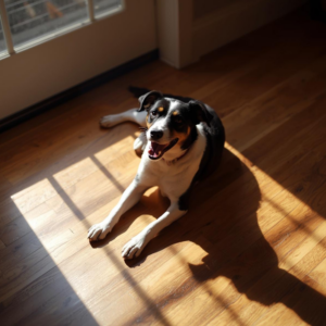 Pet on a hardwood floor